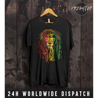 【cotton Tshirts👕】ผู้ชายเสื้อยืด Graphic T Shirt Men Rasta เร้กเก้สิงโตชายเสื้อยืด Bob Marley One Love จาไมก้าสีดำ