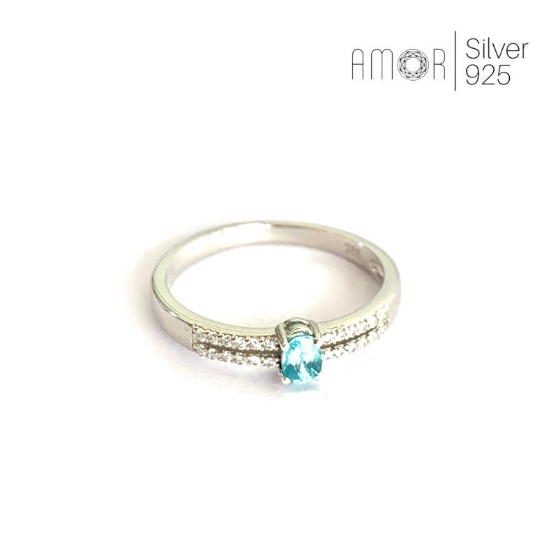 แหวนเงินแท้-925-ฝังพลอยเพทาย-blue-zircon-บ่าข้างด้วย-cz