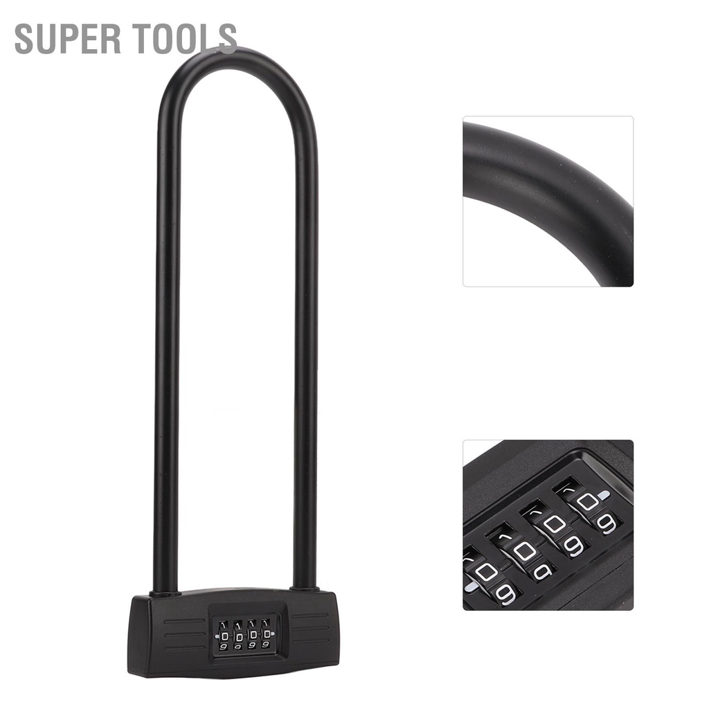 super-tools-กุญแจล็อคตัว-u-4-หลัก-กันขโมย-ตั้งค่าใหม่ได้-สําหรับรถจักรยานยนต์-สกูตเตอร์ไฟฟ้า