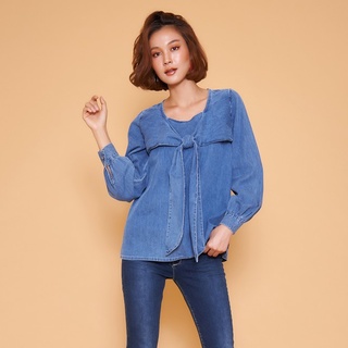 Niya blouse jeans เสื้อยีนส์คอเหลี่ยมนิยา