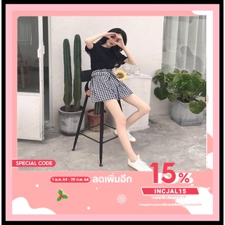 [ใหม่!] พร้อมส่ง! ชุดสไตล์เกาหลี ชุดเซ็ต2ชิ้น (มี3สี)เสื้อยืดคอกลมสีพื้น+กางเกงขาสั้นลายส็อต มีโชว์ผูกเอว เสื้อผ้าแฟชั่น