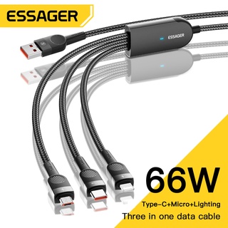 Essager 3 in 1 สายชาร์จ 6A 66W LED Type c ชาร์จไว สําหรับ oppo huawei