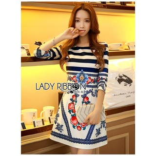 Lady Jennifer Casual Chic Striped and Floral Printed Dress