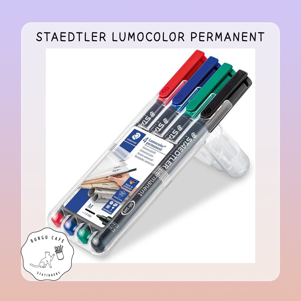 staedtler-lumocolour-permanent-pen-1-0mm-assorted-4-pack-สเต็ดเลอร์-ปากกาเขียนแผ่นใส-เขียนซีดี-ลบไม่ได้