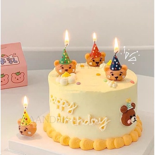 🎂พร้อมส่ง🎂 เทียนวันเกิด น้องหมีน้อยน่ารัก ใส่หมวกปาร์ตี้ 1 แพ็ค มี 4 ตัว🐻🎉🎉