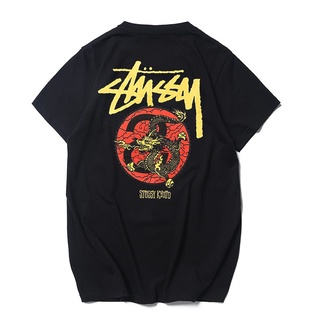 เสื้อยืดผ้าฝ้ายพิมพ์ลาย STUSSY เสื้อยืดแขนสั้นลําลอง ผ้าฝ้าย พิมพ์ลายมังกร สไตล์จีน สําหรับผู้ชาย และผู้หญิง