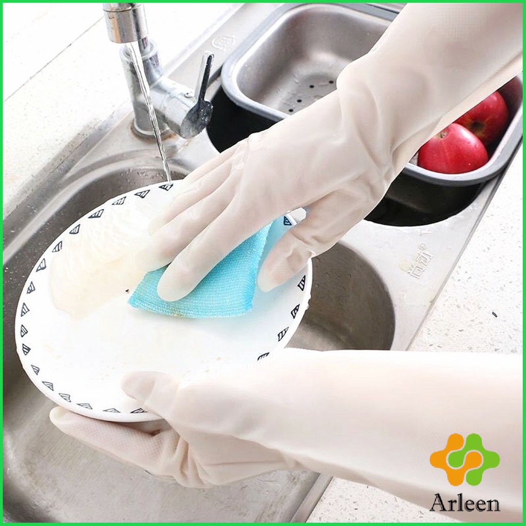 arleen-ถุงมือทำความสะอาด-ถุงมือล้างจาน-ถุงมือกันน้ำ-เเบบยาว-size-s-amp-m-rubber-gloves