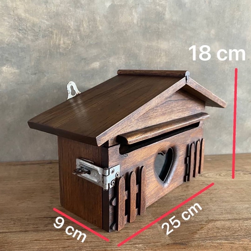 ตู้จดหมาย-ตู้ไปรษณีย์-ตู้รับจดหมายไม้สัก-ลึก-9-x-ยาว-25-x-สูง-18-cm-ทำจากไม้สักแท้-ตากแดด-ตากฝนได้