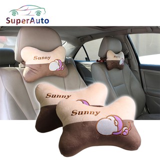 Superauto หมอนรองคอ ผ้ากํามะหยี่ขนนิ่ม ระบายอากาศ ลายการ์ตูน อุปกรณ์เสริม สําหรับรถยนต์ 2 ชิ้น