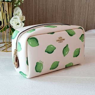 🎀 กระเป๋าเครื่องสำอางค์ สีขาวลายเขียว COACH 2345 SMALL BOXY COSMETIC CASE WITH LIME PRINT