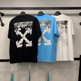 OFF WHITE OW 21SS  new slogan hand sleeved T-shirt เสื้อยืดแขนสั้นสีขาวสโลแกน OW ใส่ได้ทั้งชายและหญิง