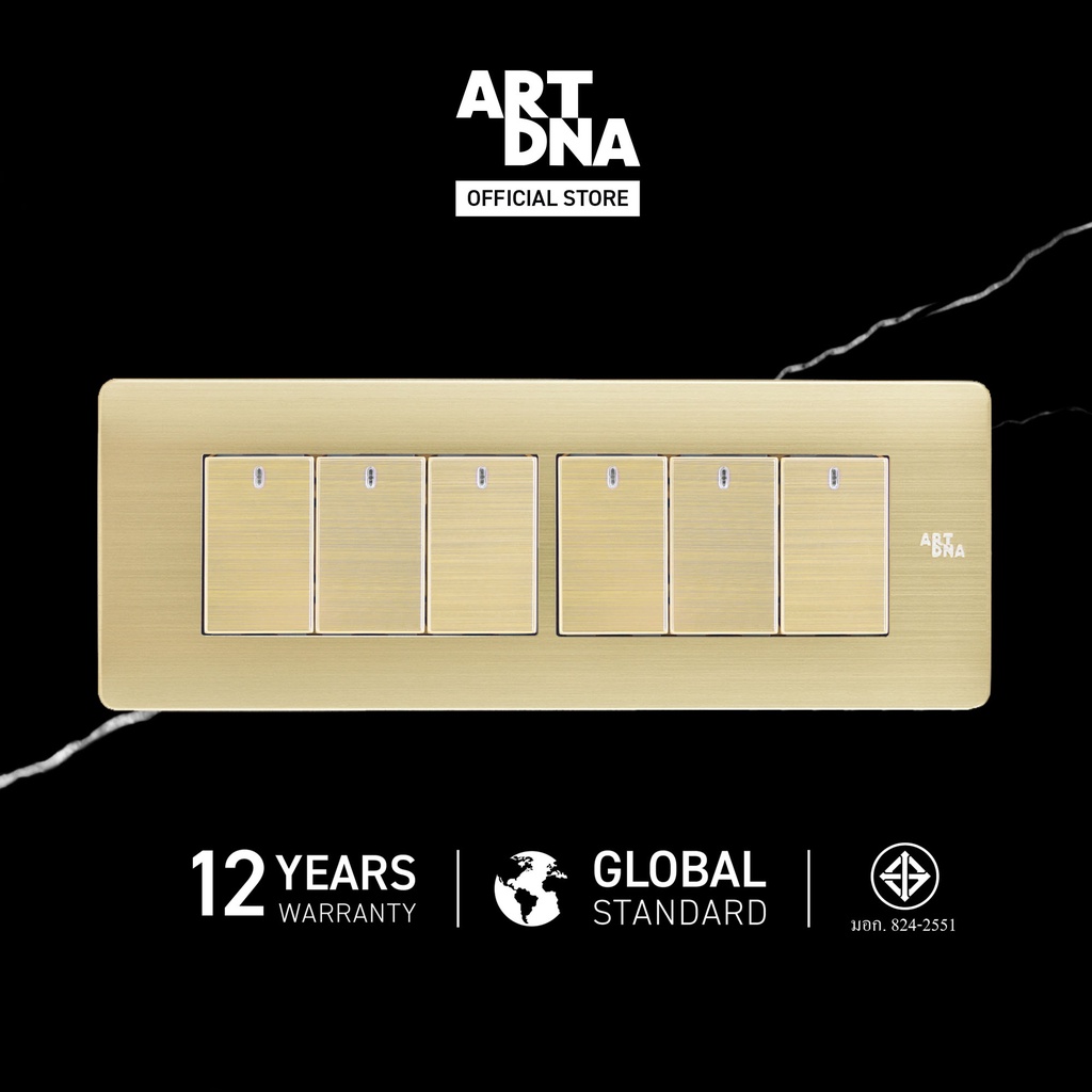 art-dna-รุ่น-a85-switch-led-1-way-6-gang-size-s-สีทอง-ขนาด-2x6-design-switch-สวิตซ์ไฟโมเดิร์น-สวิตซ์ไฟสวยๆ-ปลั๊กไฟสวยๆ