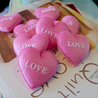 6cm หัวใจ หัวใจผ้า ขนแมว สีชมพู LOVE ขนาด 6cm จำนวน 2 ชิ้น for valentine gift