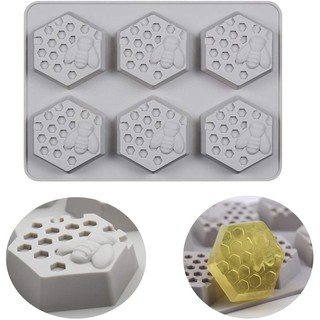 แม่พิมพ์ silicone รูปรังผึ้ง 6 เหลี่ยม 6ช่อง สำหรับทำขนม และงานฝีมือ (แรนดอมสี) Honey Comb silicone Molds