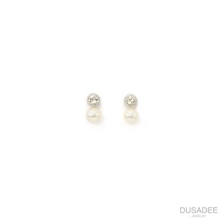Diamond x Pearl Earrings ต่างหูเงินแท้ ชุบทองคำขาว ประดับเพชรสวิตน้ำ100 แบรนด์ Dusadee Jewelry