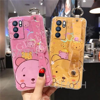 Ready Stock เคสโทรศัพท์ OPPO Reno 6Z 6 5 5Pro Marvel Edition 4 5G 4G 2021 New Phone Casing Case Cute Cartoon Bear With Wristband Holder TPU Silicone Softcase Colorful Cherry Blossoms Back Cover เคส Reno6 Z Reno5 Pro Reno4
