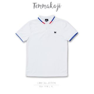 เสื้อโปโลมีสไตล์แบรนด์  Temmakoji (เทมมะโกจิ) สีขาว  เก็บเงินปลายทางได้