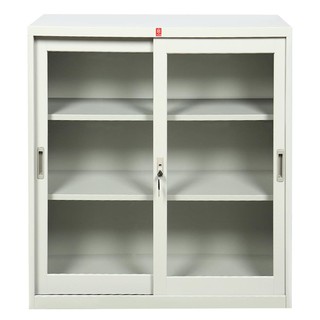 File cabinet CABINET STEEL LUCKY WORLD KSG-90-TG GREY Office furniture Home &amp; Furniture ตู้เอกสาร ตู้เหล็กบานเลื่อนกระจก