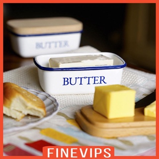 [FINEVIPS] Butter Dish Storage Freshness Wooden Lid Butter Container for Refrigerator