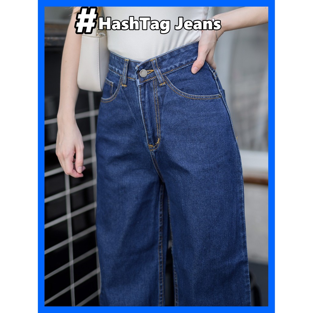 hashtag-jeans-กางเกงยีนส์ขายาว-กางเกงยีนส์ขาบาน-กางเกงยีนส์คุณภาพ-วินเทจขาบาน-ฟอกเข้มขัดหนวด-กางเกงยีนส์ผู้หญิง-has9265