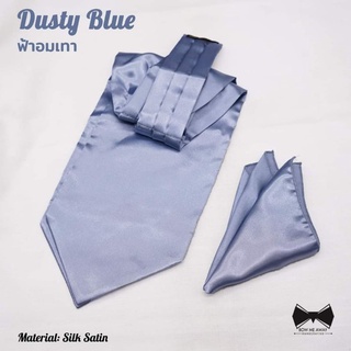 เซ็ทคราวาท+ผ้าเช็ดหน้าสูทสีฟ้าอมเทา-Dusty Blue Cravat Set