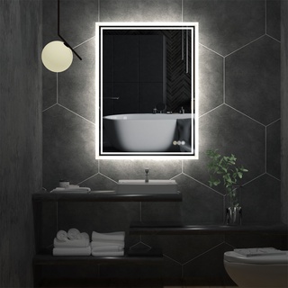 LUVODI กระจกห้องน้ำ กระจกห้องน้ำ LED ขนาดใหญ่ Backlit สี่เหลี่ยมผืนผ้า Anti-Fog แขวนผนังกระจกแต่งหน้าเรืองแสงพร้อมเซ็นเ