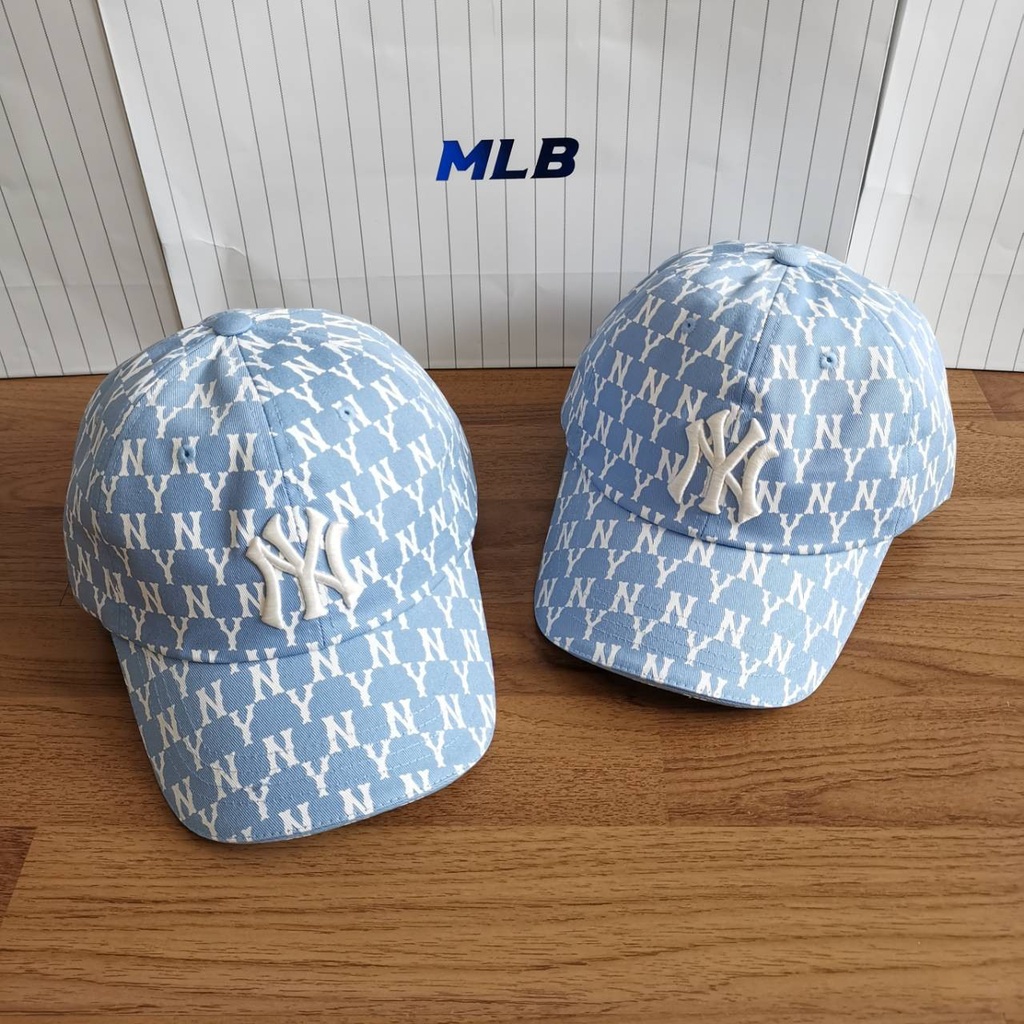 MLB pastel monogram ball cap หมวกสีฟ้า ️ ️ logo NY | Shopee Thailand