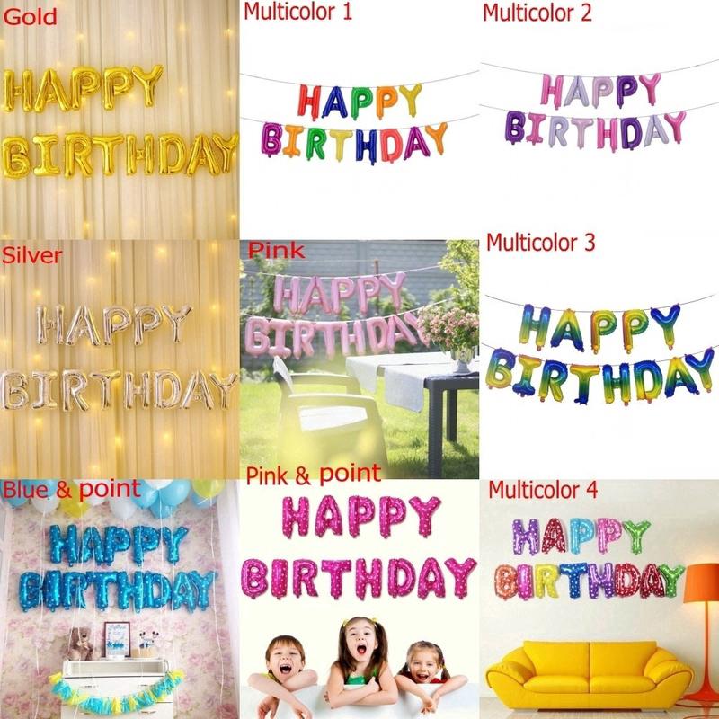 ลูกโป่งฟอยล์ Happy Birthday สำหรับตกแต่งปาร์ตี้วันเกิด 13 ชิ้น