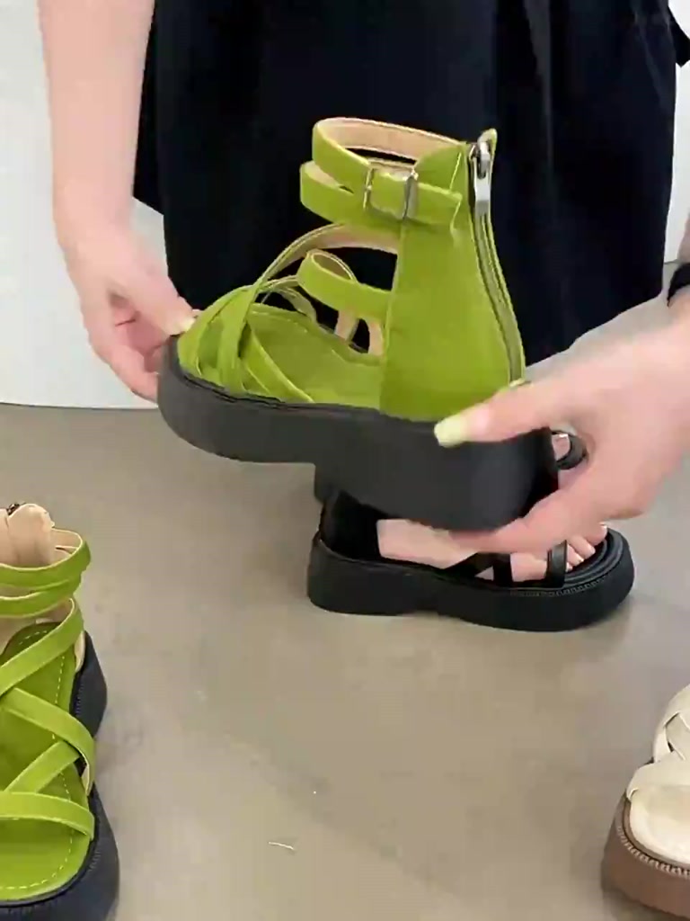 พร้อมส่ง-รองเท้าแตะแฟชั่นผู้หญิง-รองเท้าแตะแพลตฟอร์มเปิดหัวสไตล์เกาหลี-การออกแบบสายไขว้-ซิปหลัง
