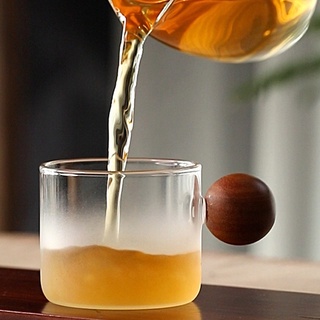 แก้วกาแฟแก้วชาด้ามจับไม้บอลกลม สไตล์ญี่ปุ่นขนาดเล็ก 60 ml.