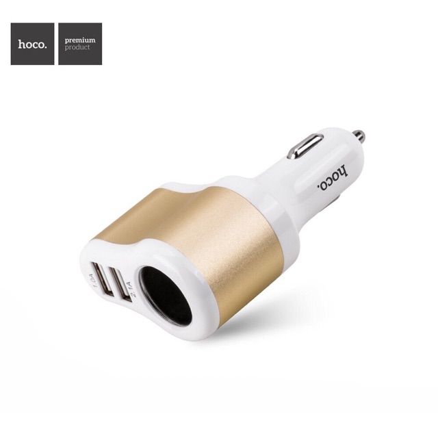 hoco-car-charger-2in1หัวชาร์จในรถ-2-usb-เพิ่มช่องจุดบุหรี่