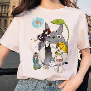 เสื้อยืด พิมพ์ลายอนิเมะ Totoro Spirited Away Studio Ghibli Femme 90s สไตล์ญี่ปุ่น แฟชั่นฮาราจูกุ สําหรับผู้หญิง