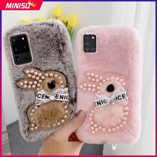 เคสโทรศัพท์มือถือ ผ้ากํามะหยี่ขนนิ่ม ลายกระต่ายน่ารัก ประดับมุก สําหรับ Samsung Galaxy A14 A24 A34 A54 A73 A53 A33 A23 A13 5G A04 A04E A04S