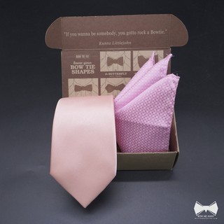 เซ็ทเนคไทชมพูอ่อน+ ผ้าเช็ดหน้าสูทวูล-Light Pink Necktie + Pocket Square