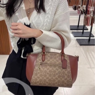 (ผ่อน0%) กระเป๋า สะพายข้าง ทรงพัด 13”  COACH 79364    Elise Satchel In Signature Canvas งานshop รุ่นใหม่ สีน้ำตาล ลายซี