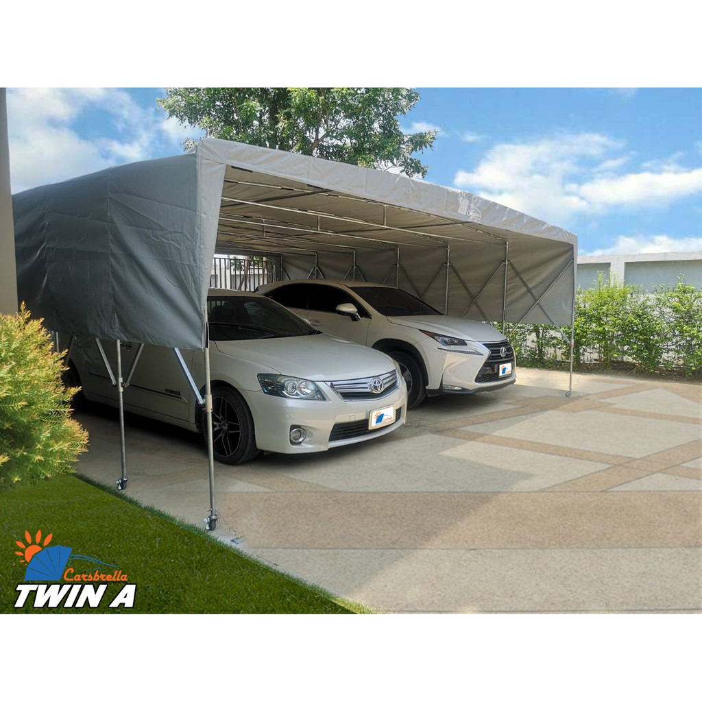 เต็นท์พับได้-เต็นท์จอดรถสำเร็จรูป-carsbrella-รุ่น-twin-a-สําหรับรถยนต์ขนาดเล็กถึงขนาดกลางสามารถจอดรถได้-2-3-คัน