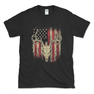 ใหม่ แฟชั่นกวาง Hu ..เสื้อยืด ผ้าฝ้ายแท้ พิมพ์ลายธงอเมริกัน Ers Deer Skull On American