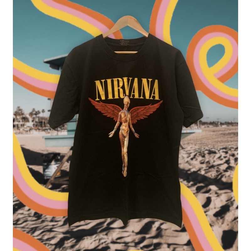 เสื้อยืดวงดนตรี-วงร็อค-สกรีนลาย-nirvana-สีสวย-ลายชัด-ซักไม่หลุด-ผ้าไม่ย้วย