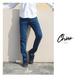 กางเกงขากระบอกเล็ก สีน้ำเงิน (Size 28-44) Chino Jeans กางเกงขายาวผู้ชาย ผ้ายืดใส่สบาย กางเกงทำงาน กางเกงลำลอง