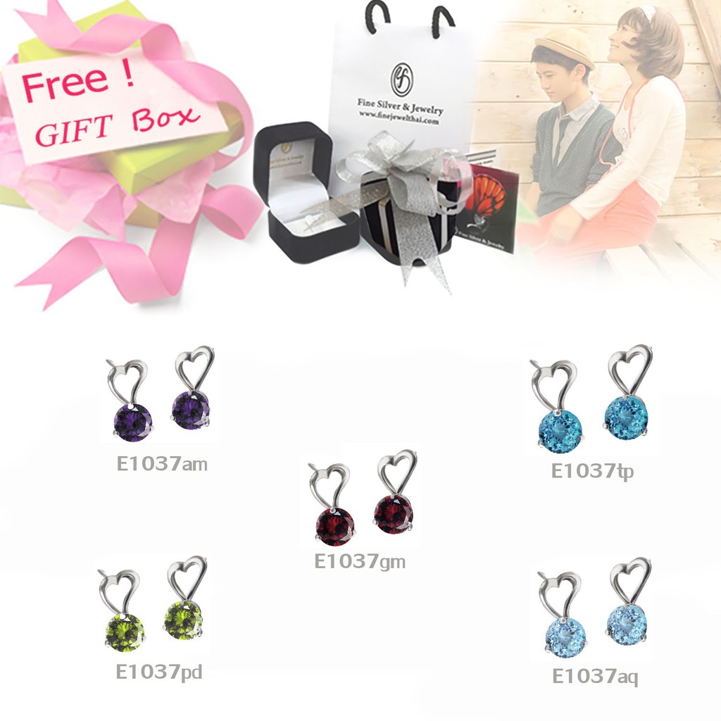 finejewelthai-ต่างหูเงินแท้-ต่างหูพลอยแท้-พลอยประจำเดือนเกิด-มีใบรับรอง-e1037am-e1037pd-e1037aq-e1037tp-e1037gm