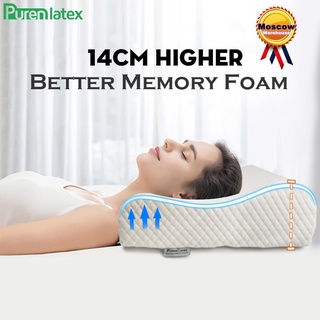 【บลูไดมอนด์】PurenLatex 14 cm High Memory Foam Contour Orthopedic Pillow Neck Cervical Vertebra Support Neck Care Bedding