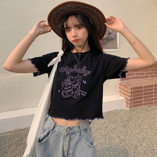 เสื้อยืดแขนสั้น พิมพ์ลายหมี และลายตัวอักษรภาษาอังกฤษ แฟชั่นสําหรับผู้หญิง