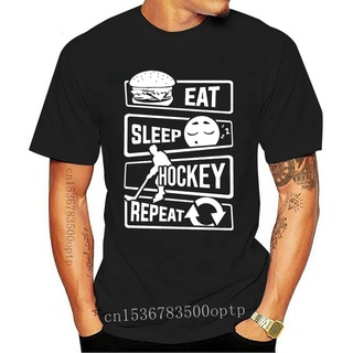 [100% Cotton] เสื้อยืดคอกลม แขนสั้น พิมพ์ลาย Eat Sleep Hockeyer Repeat Ice Sporter Puck สไตล์ฮิปฮอป คลาสสิก ระบายอากาศ ส