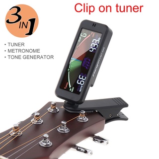 3 IN 1 จูนเนอร์กีตาร์ หน้าจอ LCD ขนาดใหญ่ สําหรับกีตาร์โครเมี่ยม