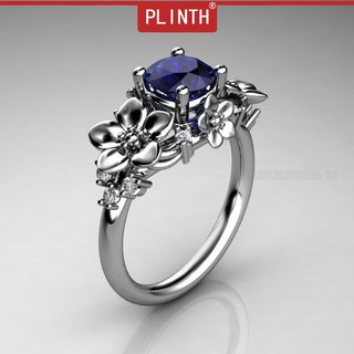 PLINTH แหวนเงินแท้ 925 แหวนดอกไม้ไพลิน1459