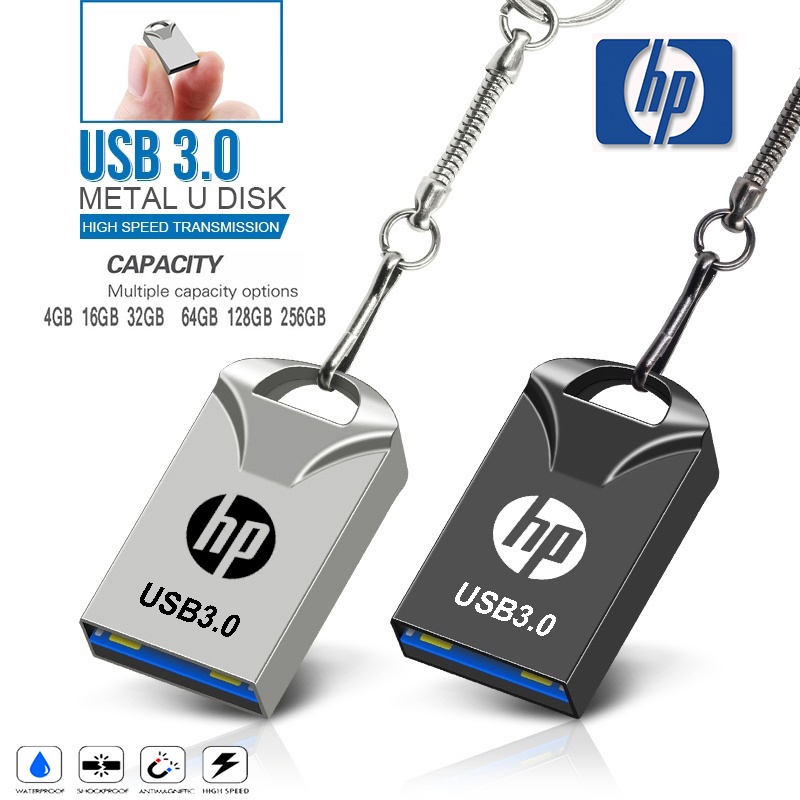 ราคาและรีวิวHigh Speed, HP Mini USB3.0 Metal Flash Drive 128gb 256gb 16gb 64gb 32gb 4gb Car, Computer USB Storage