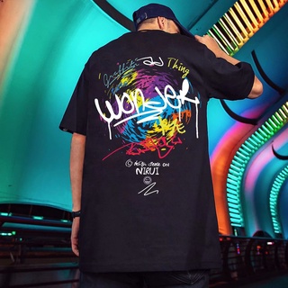 【hot sale】เสื้อยืดแขนสั้น แขนห้าส่วน ทรงหลวม พิมพ์ลาย สไตล์ฮิปฮอป อเมริกัน พลัสไซซ์ สร้างสรรค์ เหมาะกับฤดูใบไม้ผลิ และฤด