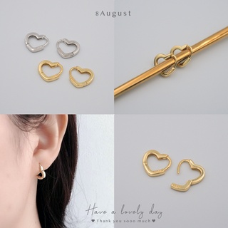 8August ต่างหูเงินแท้ ต่างหูห่วง ต่างหูรูปหัวใจ Heart Hoop Earrings S925 (A3)