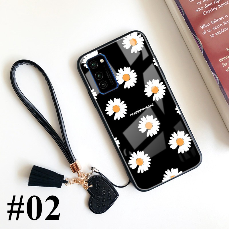 เคสกระจกนิรภัยกันรอยลายดอกไม้สําหรับ-samsung-galaxy-a-71-a-50-s-one-strap-fragment-a-51