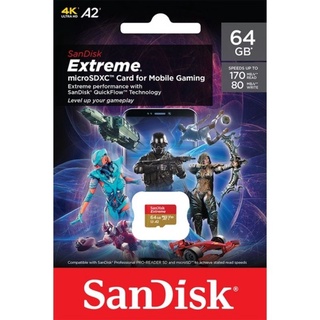 สินค้า SanDisk Extreme microSDXC Card V30 U3 A2 64GB 170MB/s R, 80MB/s W (SDSQXAH-064G-GN6GN*1) Mobile Gaming Lifetime Limited